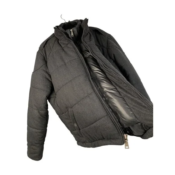 Coogi Mens Charcoal Black Wool Puffer Jacket Quilt Bomber 2XL 8757 Snap